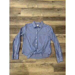 J Crew Blue White Stripe Button Up Shirt Tie Front Long Sleeve Womens Size M